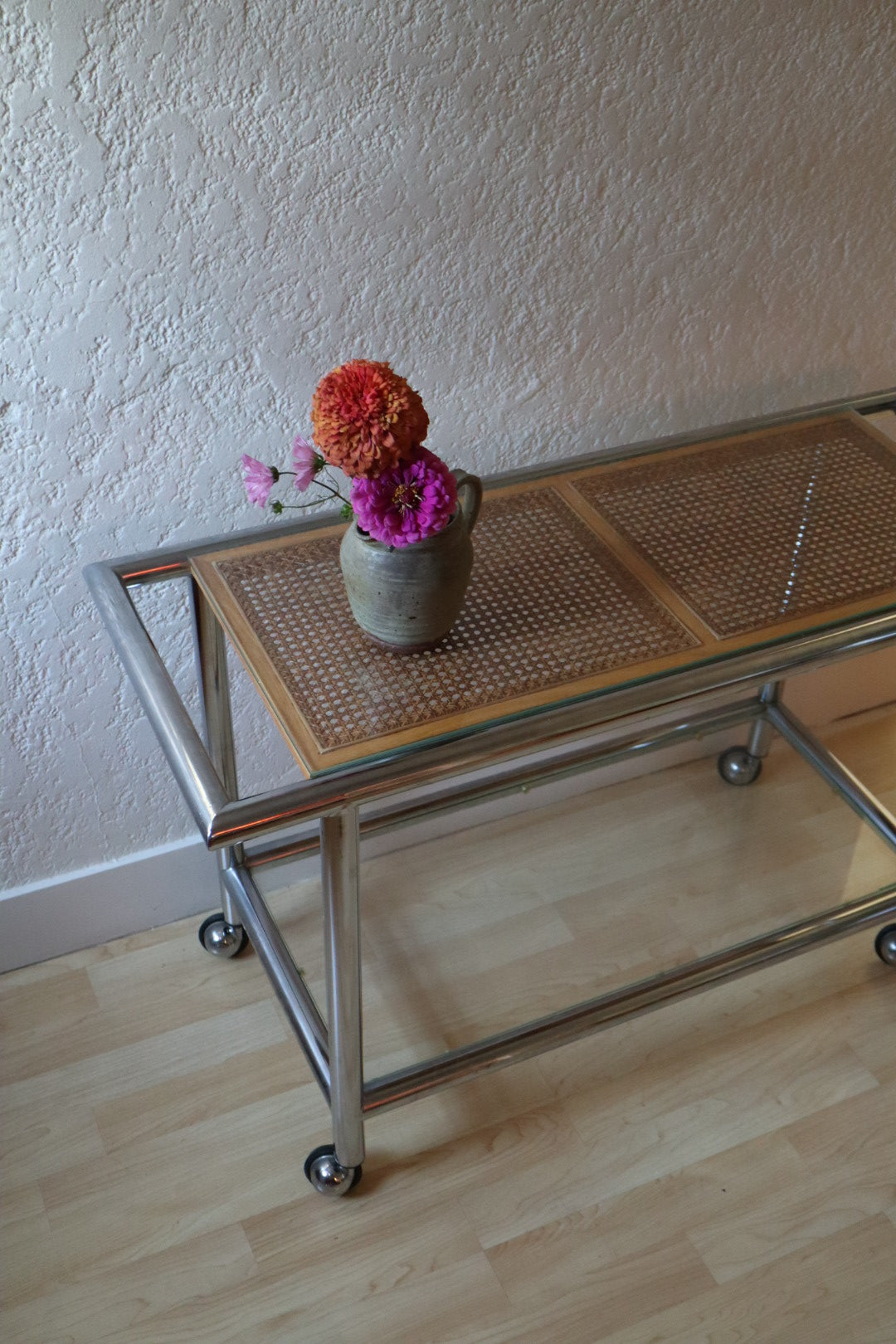 1970s Cane and Chrome Console