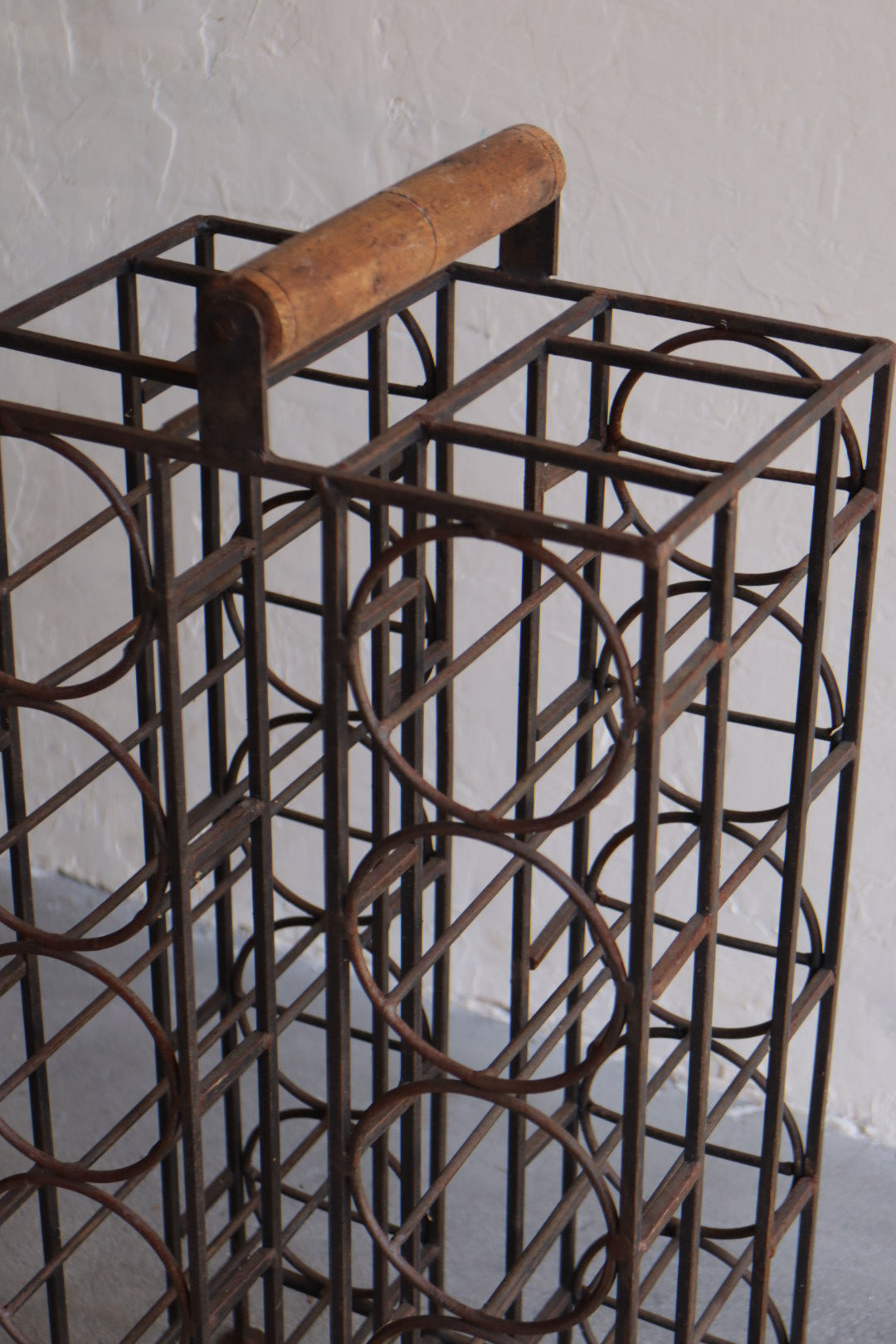 1970s Iron & Wood Wine Rack