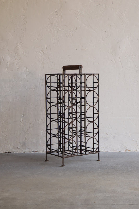 1970s Iron & Wood Wine Rack