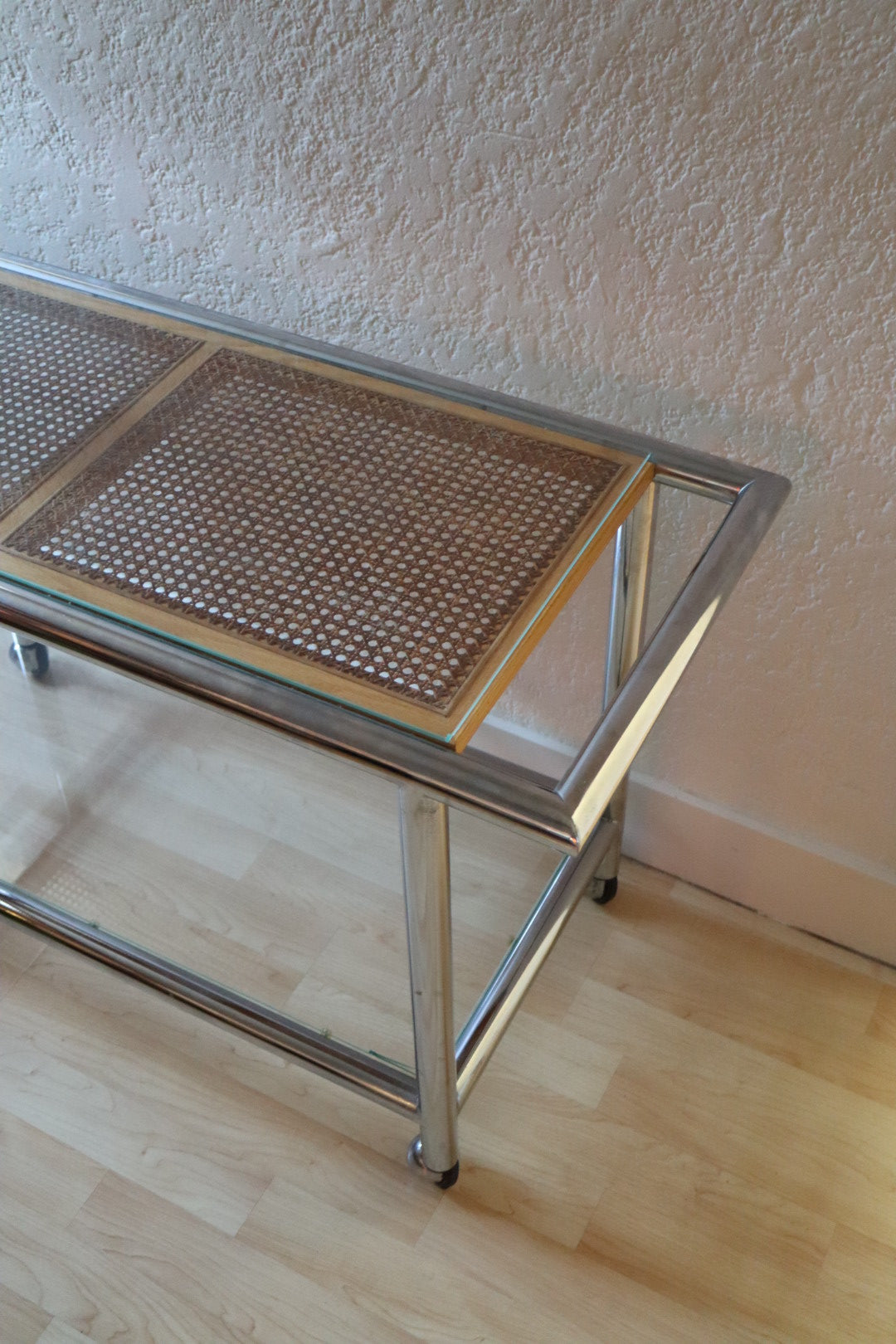 1970s Cane and Chrome Console