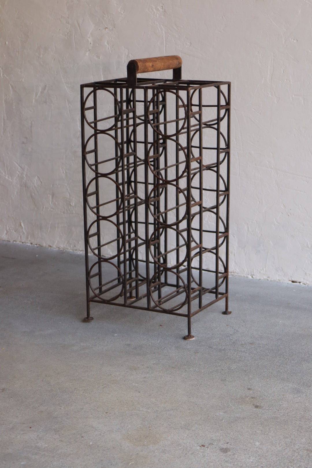 1970s Iron & Wood Wine Rack