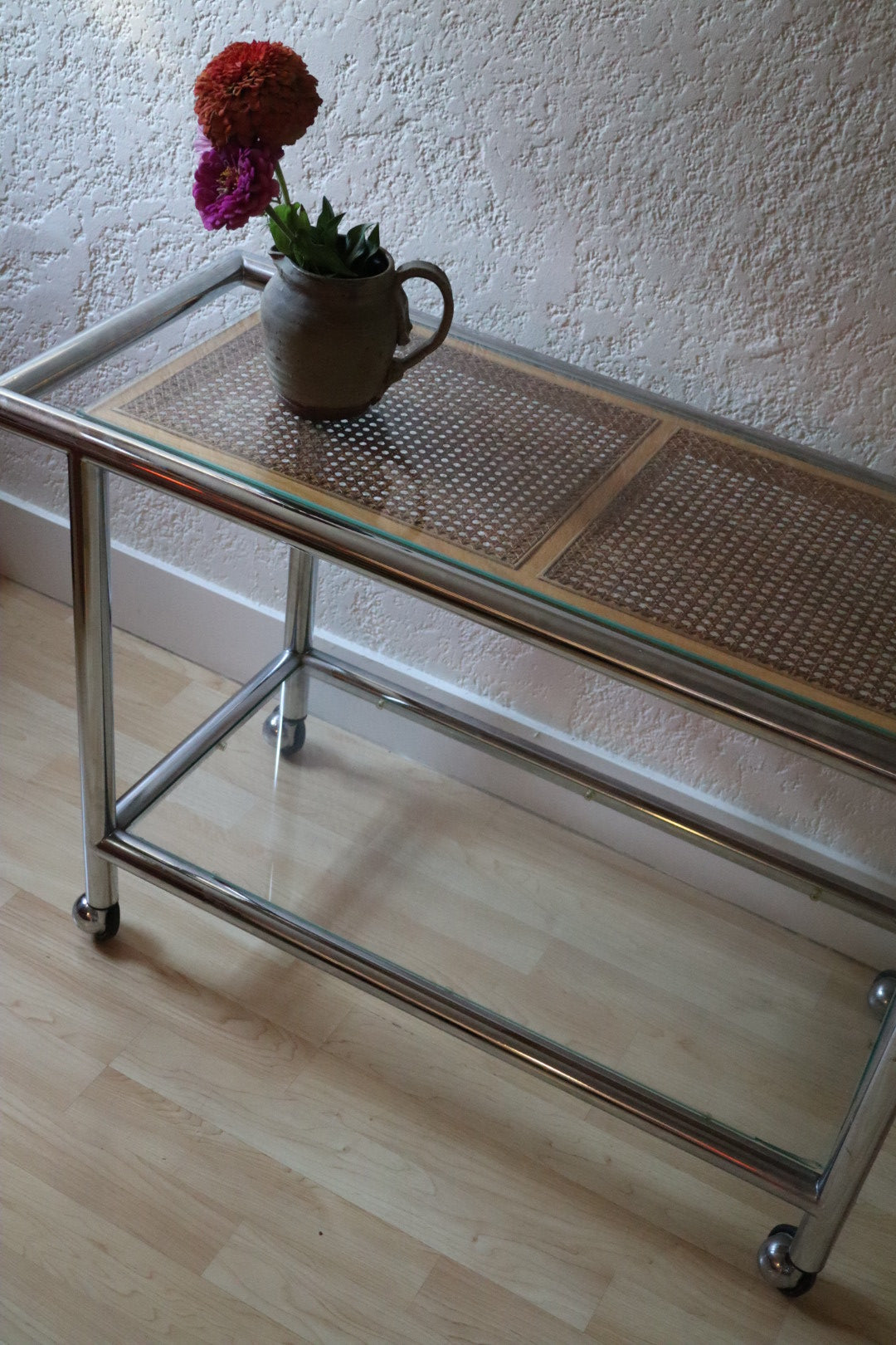1970s Cane and Chrome Console