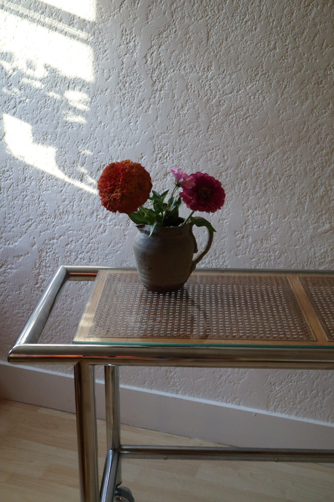 1970s Cane and Chrome Console
