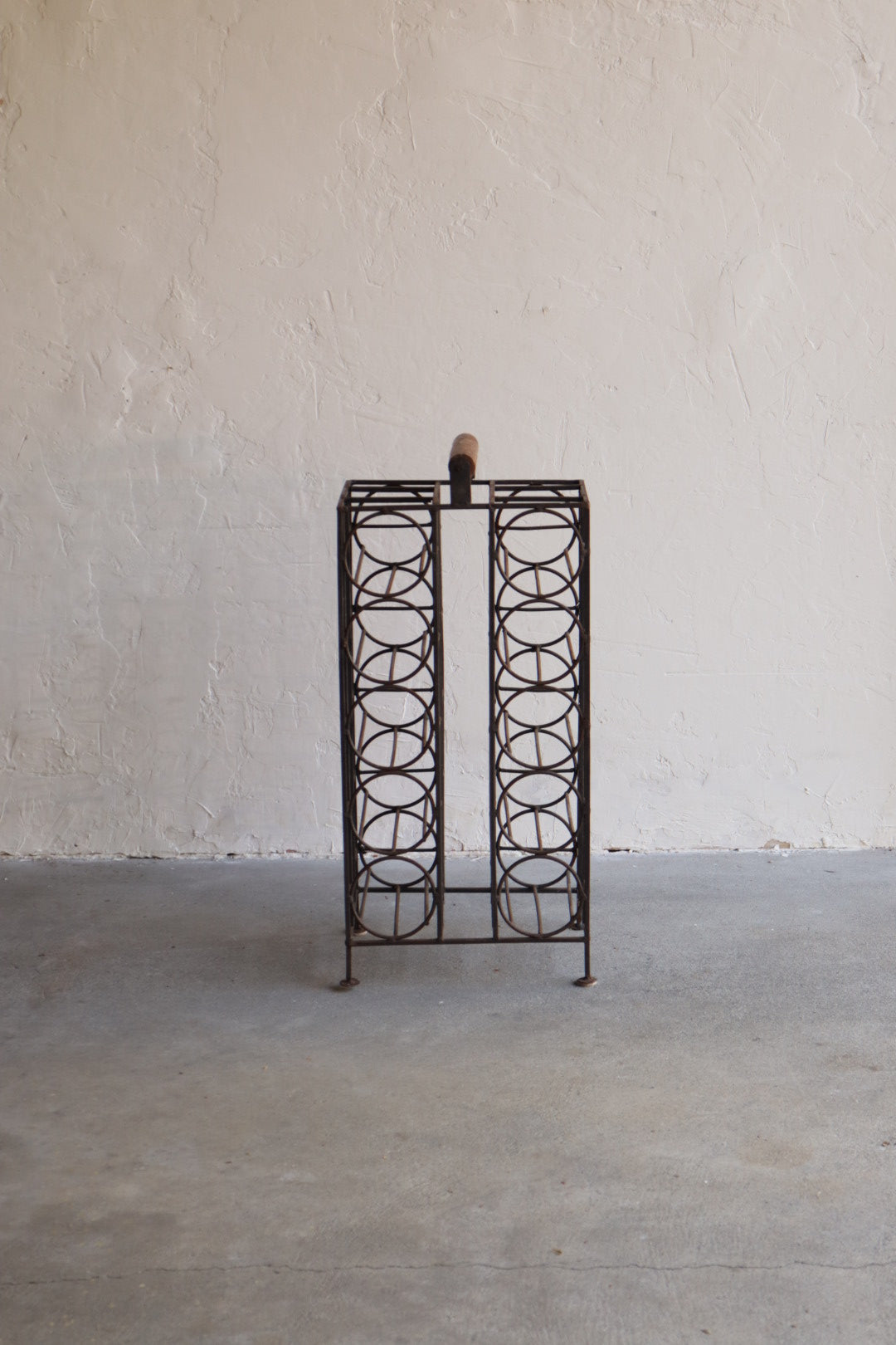 1970s Iron & Wood Wine Rack