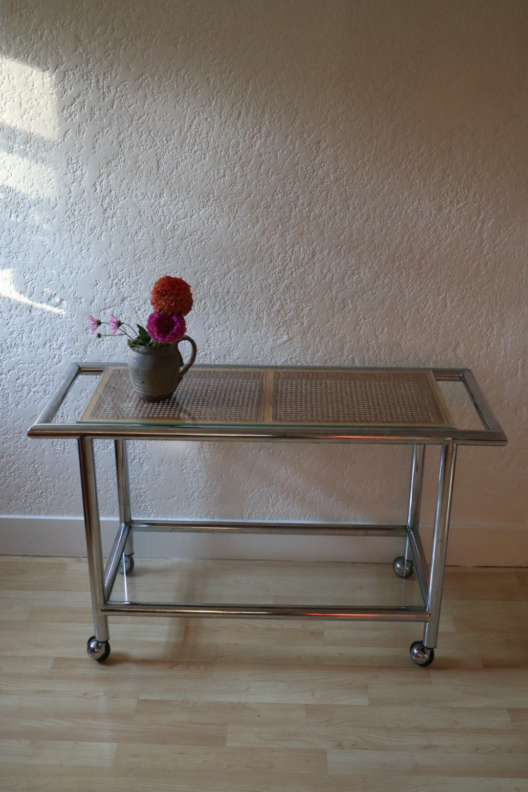 1970s Cane and Chrome Console