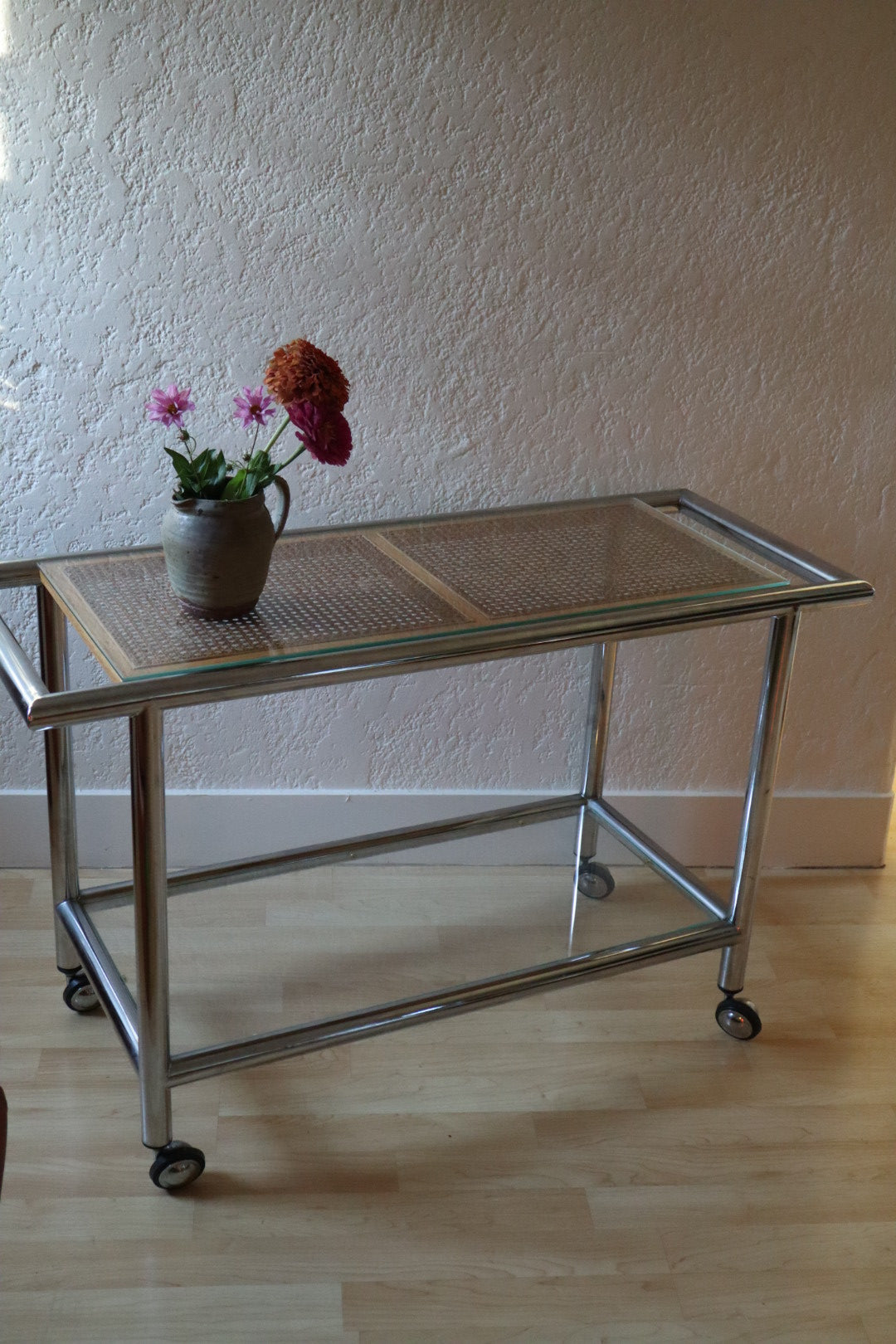 1970s Cane and Chrome Console