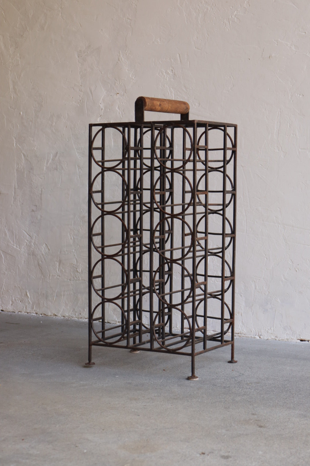 1970s Iron & Wood Wine Rack
