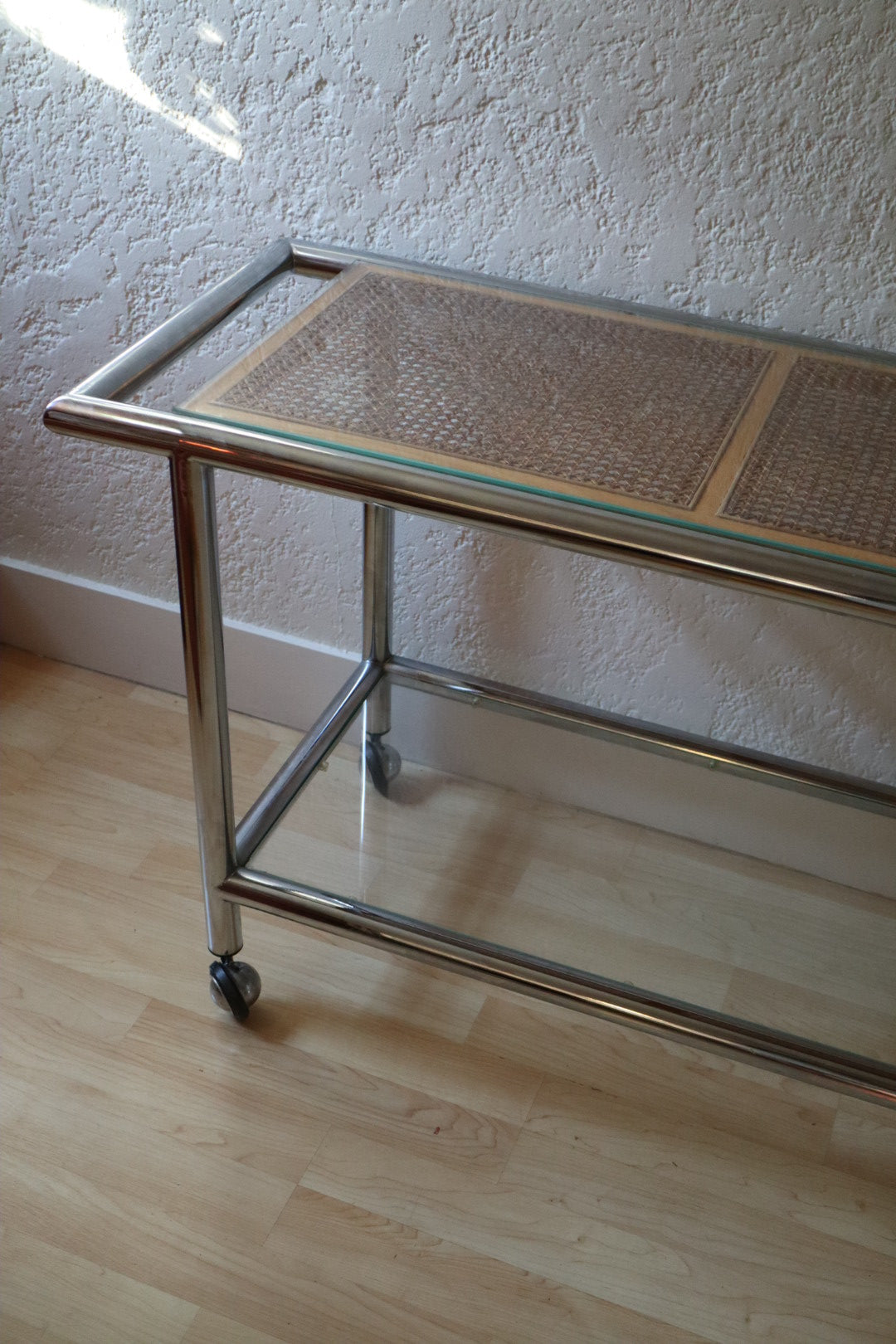 1970s Cane and Chrome Console