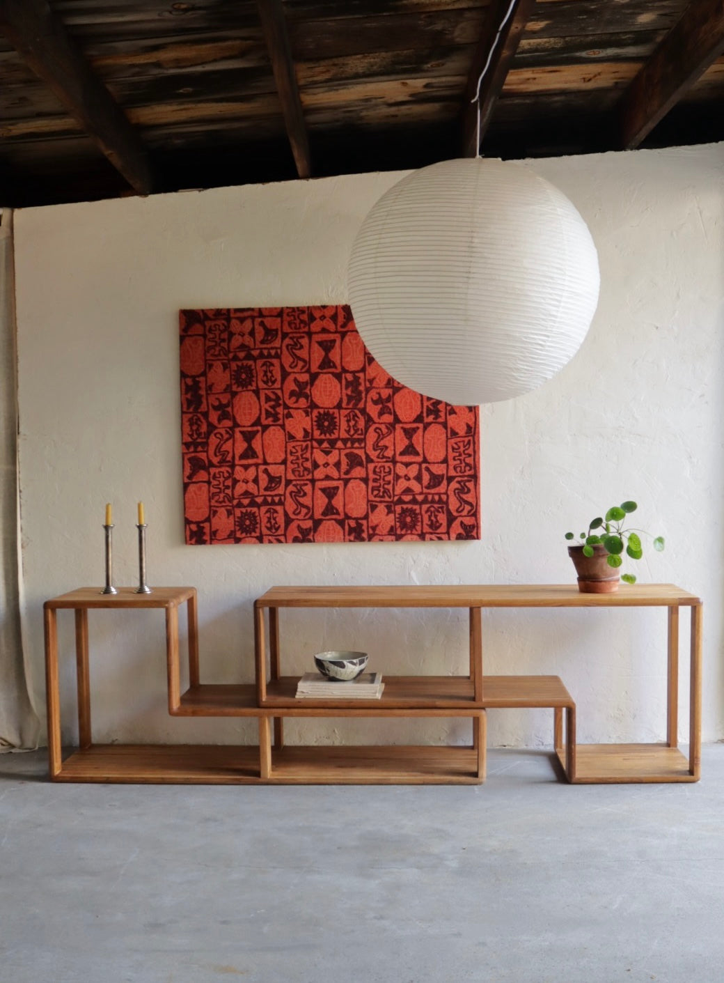 1970s 2 Piece Oak Console