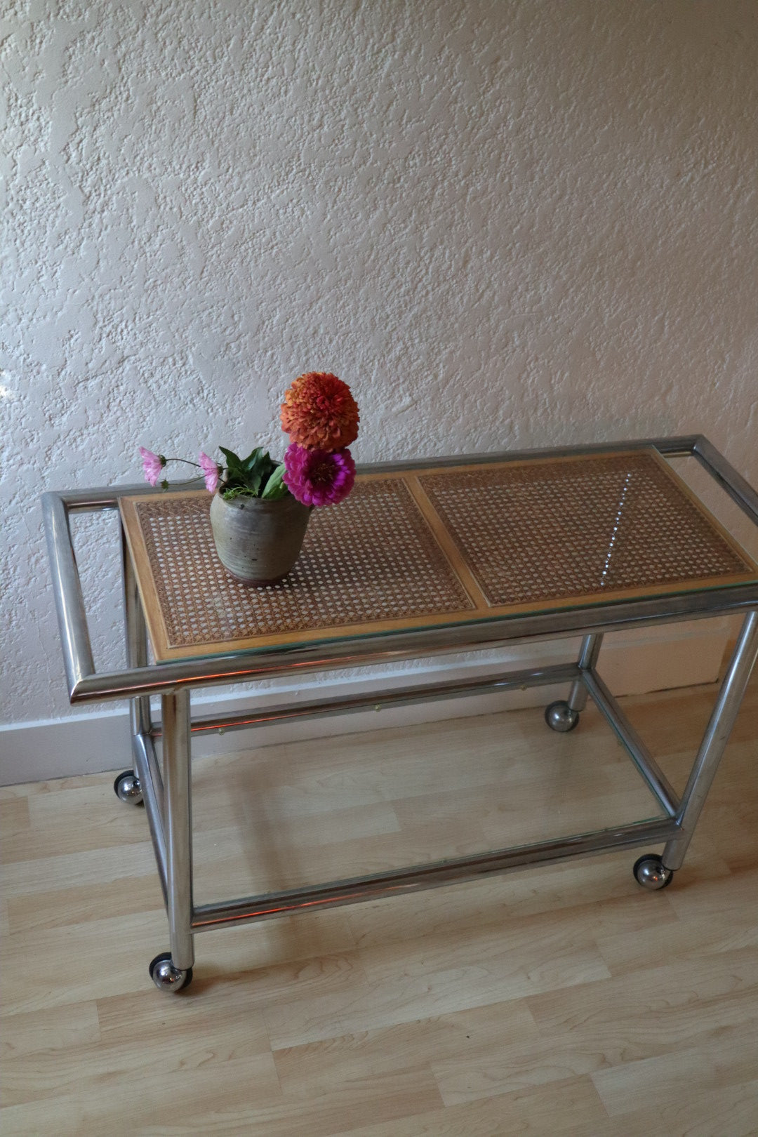 1970s Cane and Chrome Console