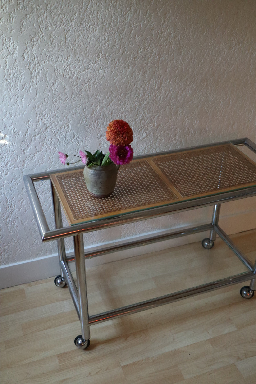 1970s Cane and Chrome Console