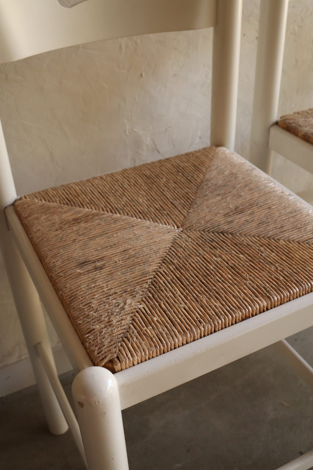 Set of 3 Wood and Rush Counter Stools