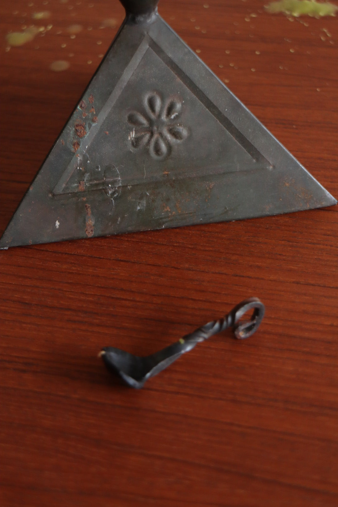 Hammered Metal Folk Art Candelabra