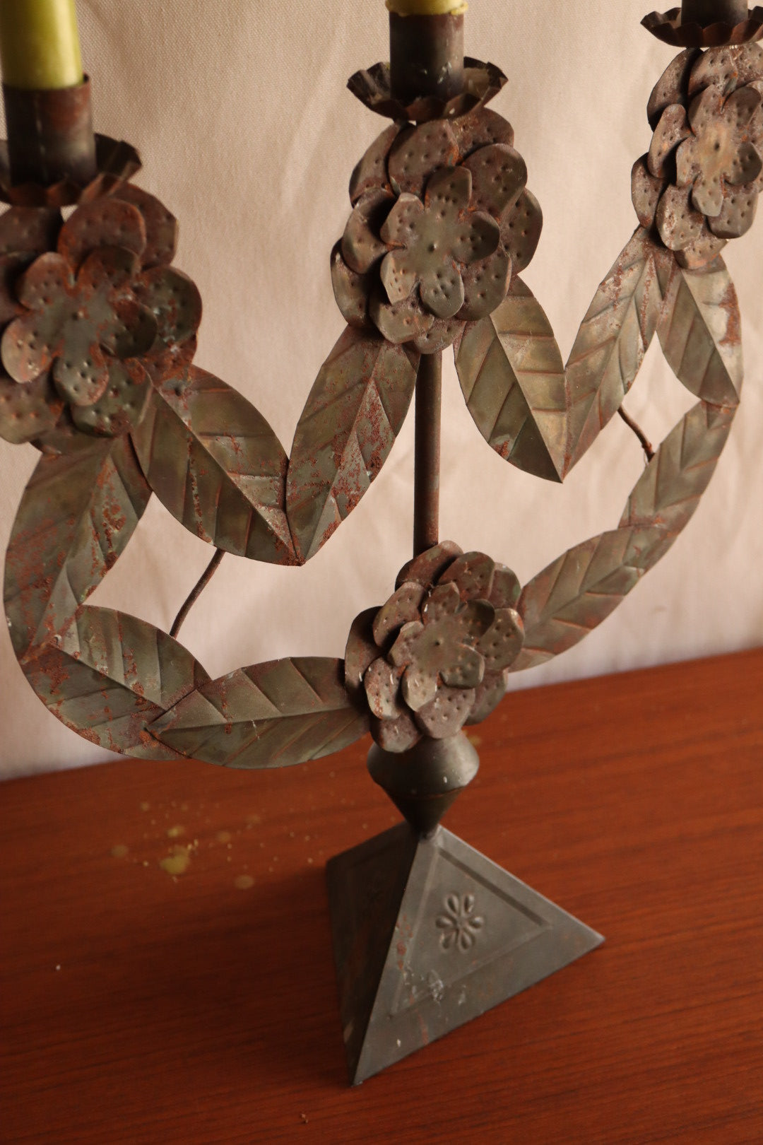 Hammered Metal Folk Art Candelabra