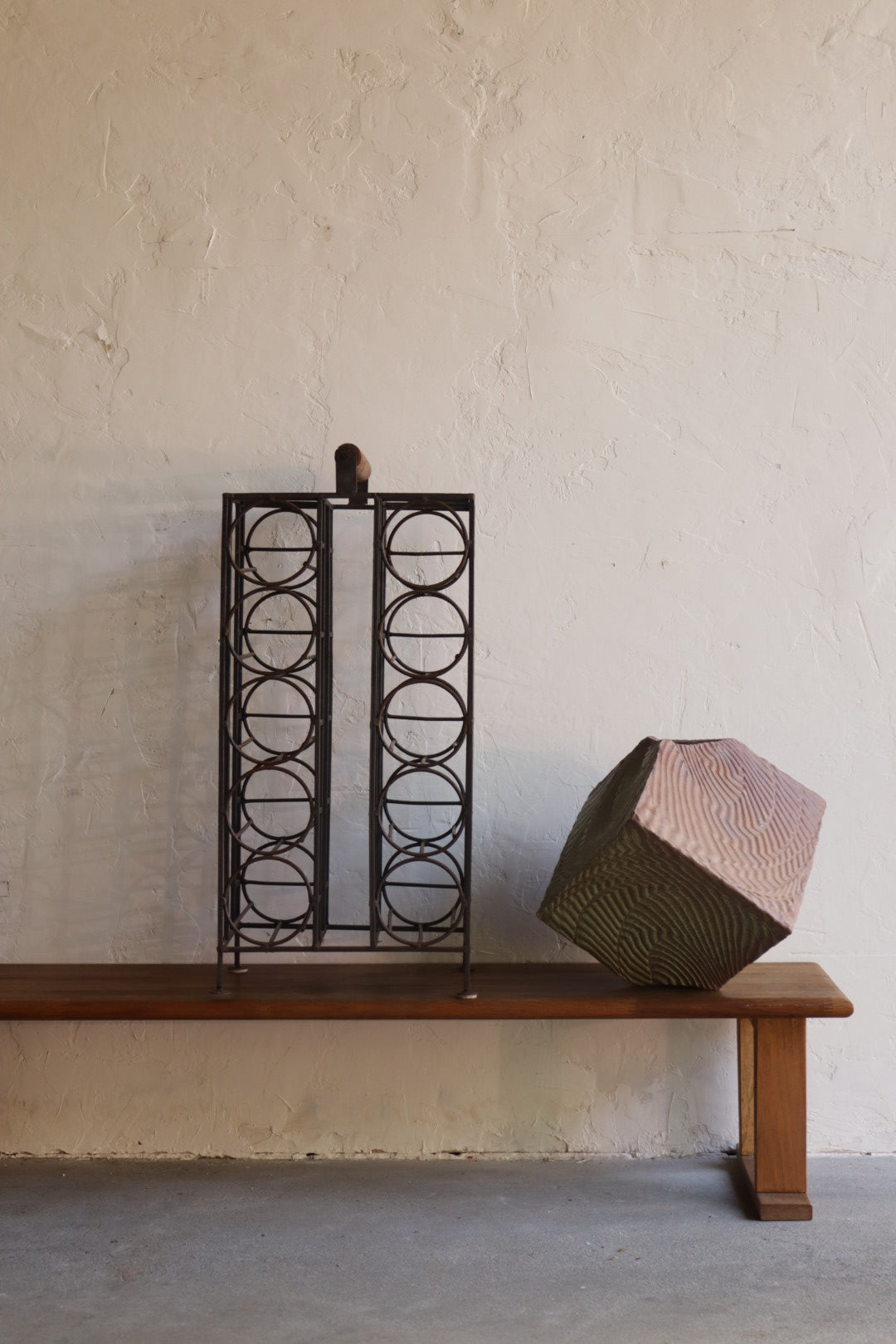 1970s Iron & Wood Wine Rack