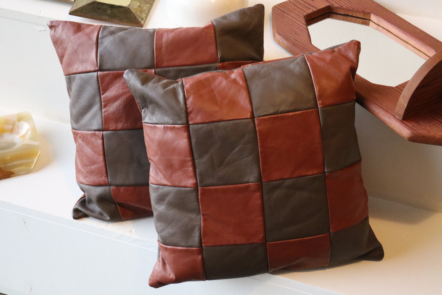 Handmade Leather Checker Pillows