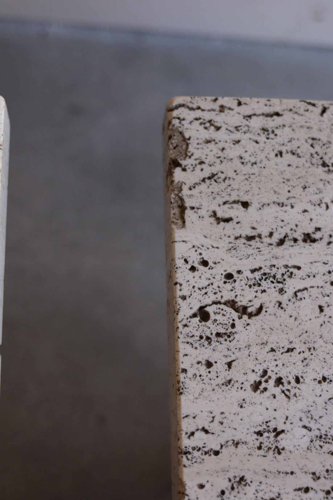 Travertine & Walnut Side Tables (pair)
