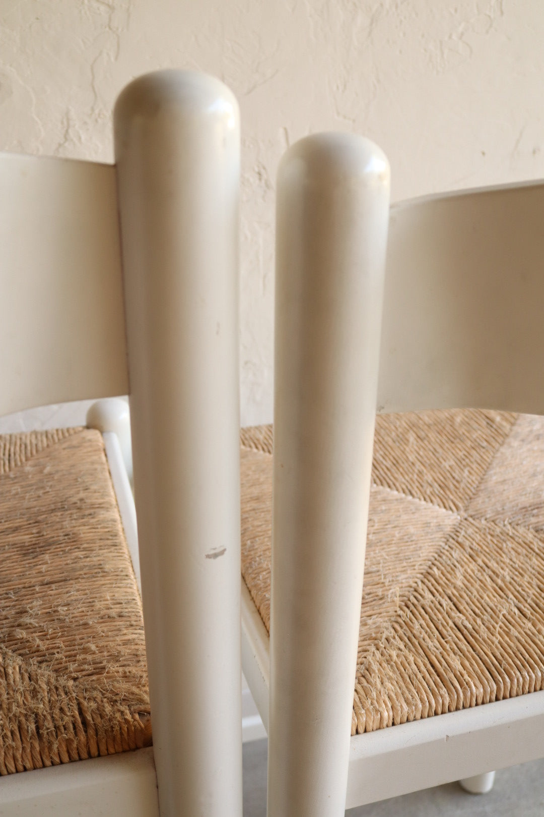 Set of 3 Wood and Rush Counter Stools