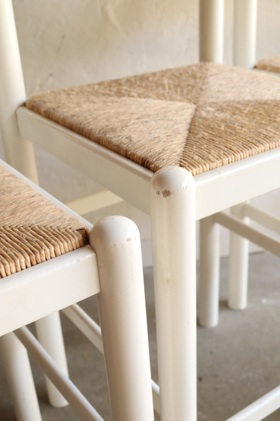 Set of 3 Wood and Rush Counter Stools