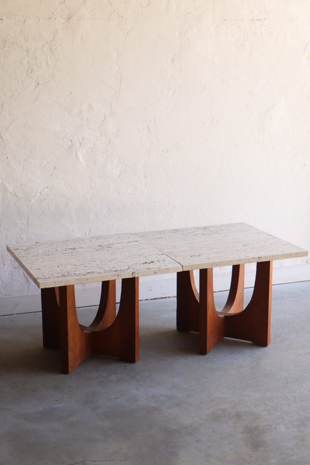 Travertine & Walnut Side Tables (pair)