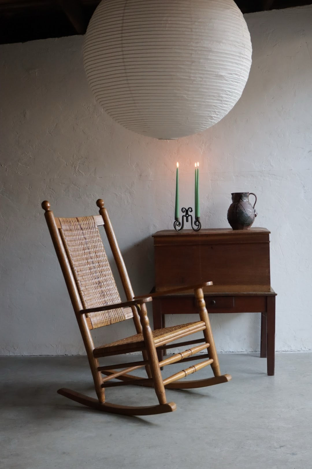 Woven Cane & Oak Rocking Chair