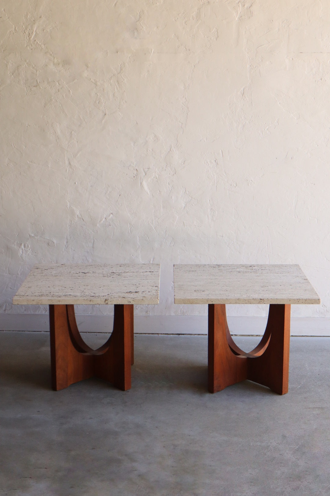 Travertine & Walnut Side Tables (pair)