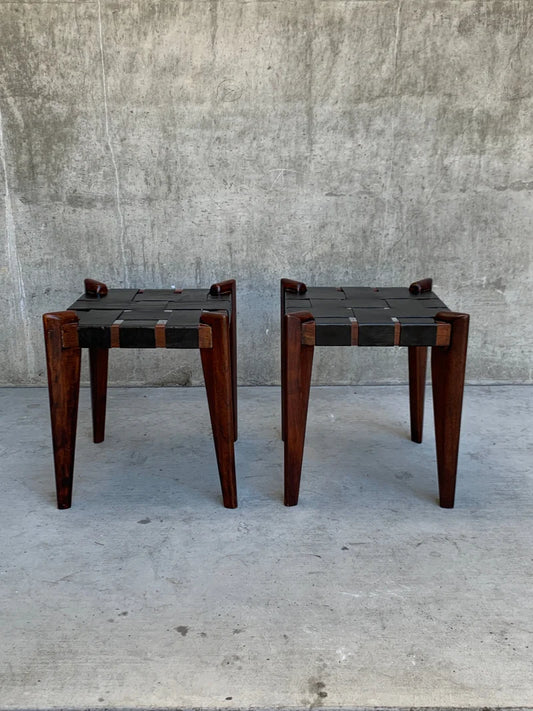 1960s Woven Leather Stools (pair)